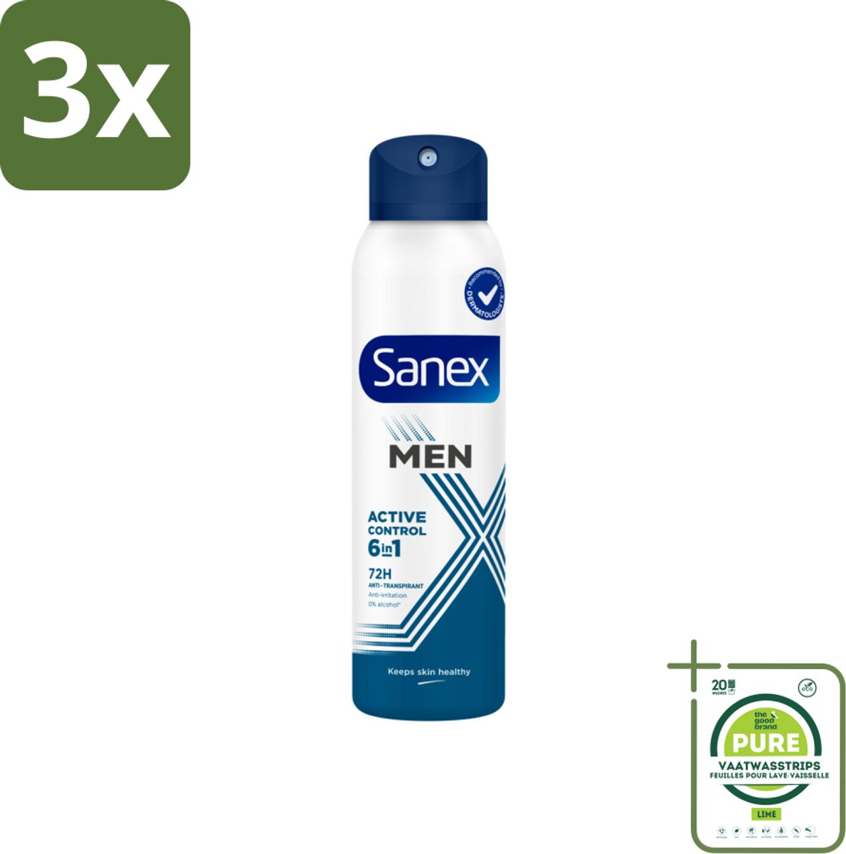 3 x Sanex – Deodorant Spray – Men 72H Active Control – 200 ml - Grootverpakking - Deodorant Spray - Mannelijke Frisheid - Huidbescherming - 72 Uur Bescherming - Anti-irritatie