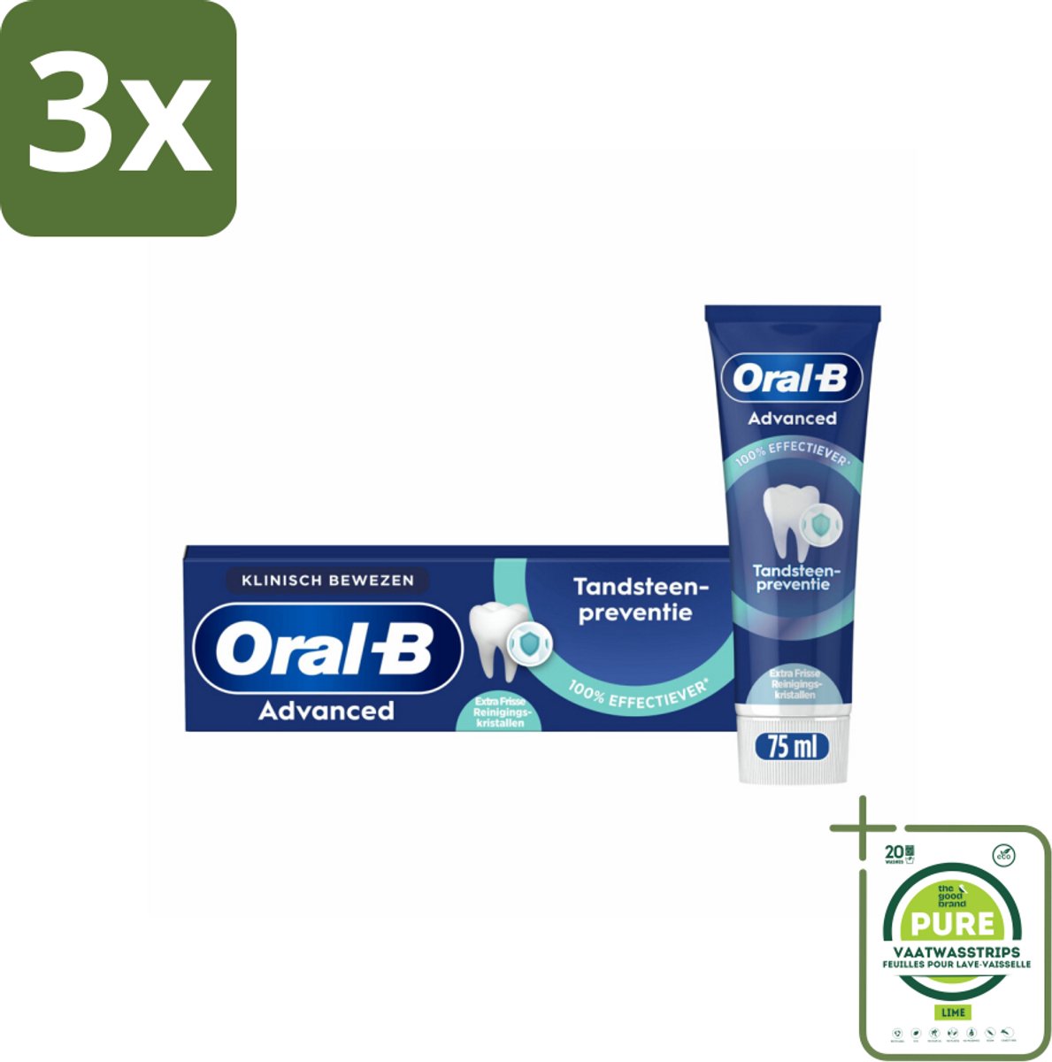 3 x Oral-B - Professional – Tandpasta – Tandsteencontrole – Reinigingskristallen – 75 ml - Grootverpakking - Tandpasta - Tandsteen - Reinigingskristallen - Fluoridetandpasta - Tandplak