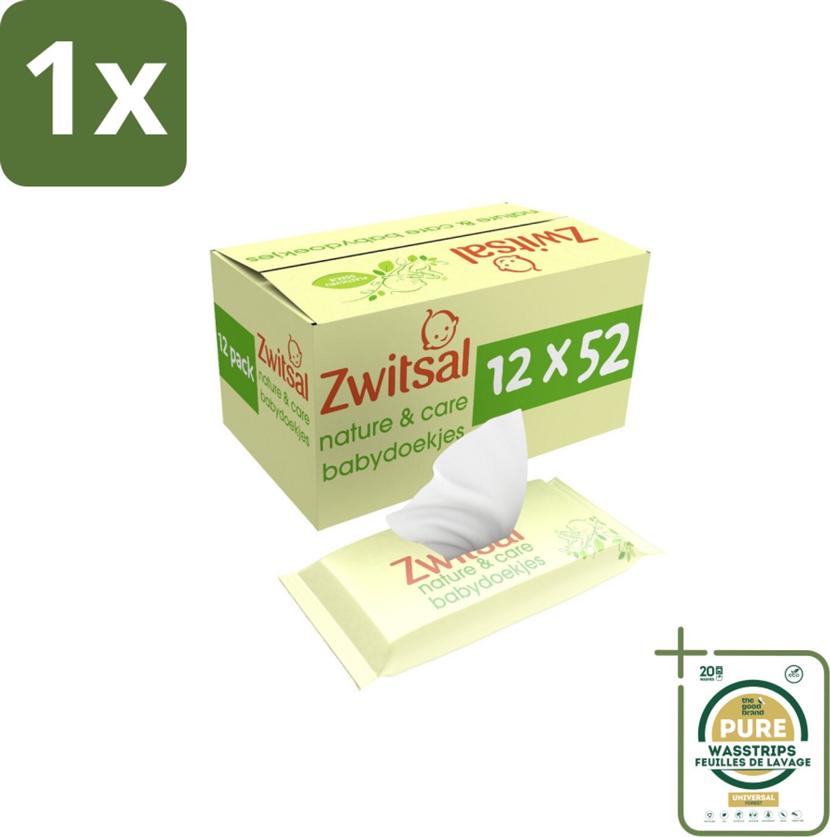1 x Zwitsal - Billendoekjes Nature & Care - Plasticvrij - 12 x 52 stuks per verpakking- Babydoekjes - Zwitsal - Natuurlijke Verzorging - Biologisch Afbreekbaar - Plasticvrij