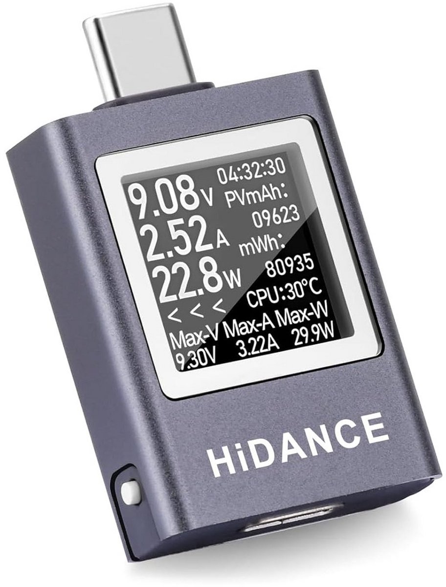 USB C Meter - Multimeter voor Spanning en Stroom, 0-50V, 0-12A