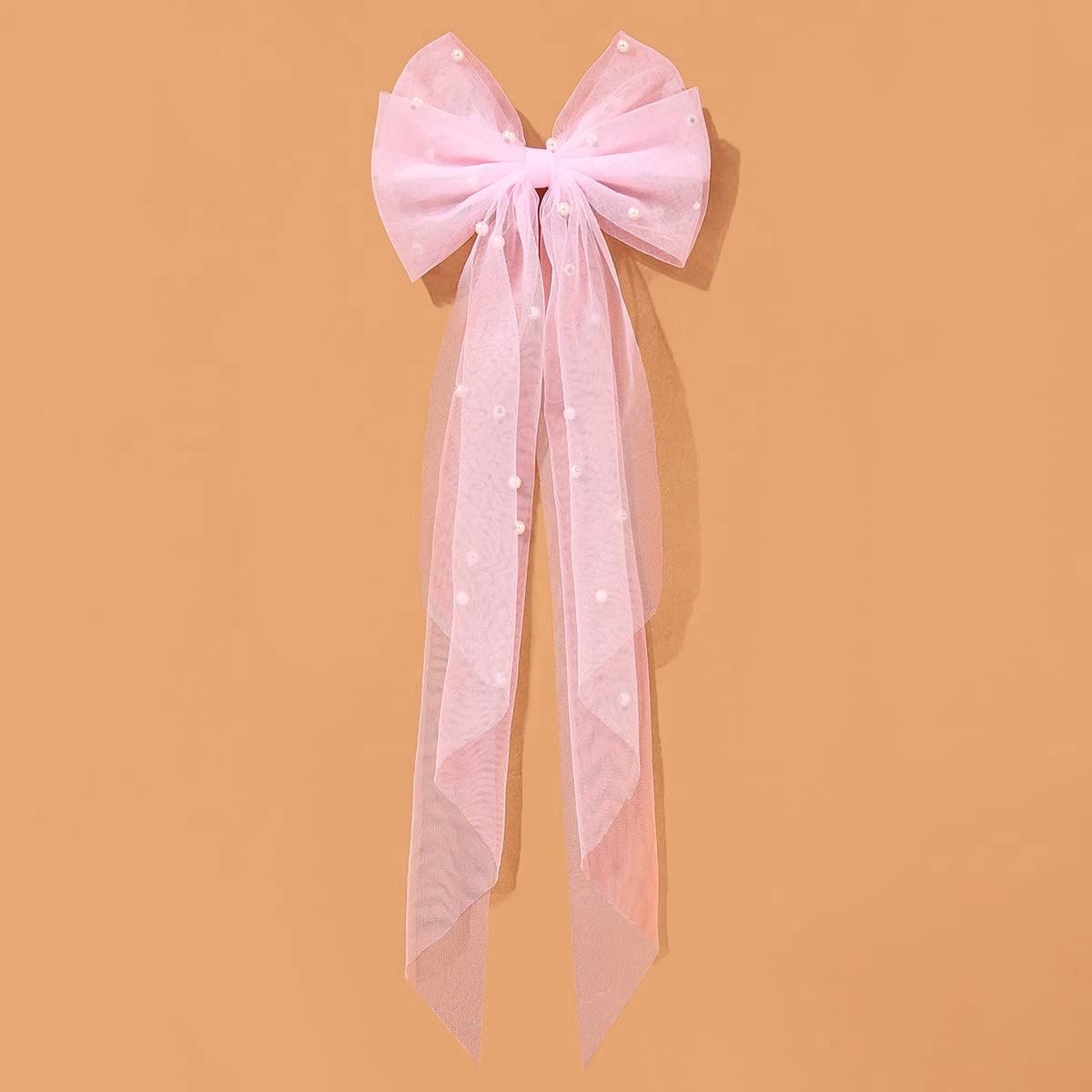 Elegante lange tule haarclip met parels voor vrouwen en meisjes