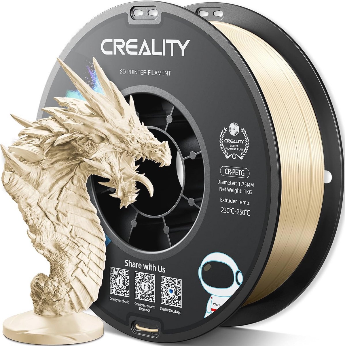 PETG Filament 1.75mm Beige - 1kg Hoge Precisie Geurloos voor 3D Printer