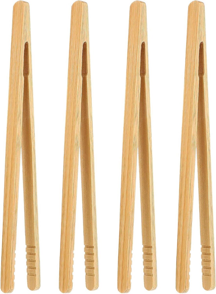 Allecta - Bamboe toasttang, herbruikbare houten kooktang - 4 stuks - Salades, grillen, 17,8 cm