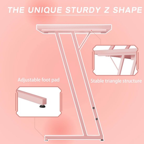 Homall Roze L-vormige gamingbureau, computerhoek, pc-bureautafel met grote monitorstandaard voor thuiskantoor, studeren, schrijven, werkstation, cadeau voor meisjes en vrouwen (roze, 117 cm) van Merkloos — afbeelding 4