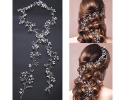 Bruid haarband haarsieraad bruiloft kapsel decoratie lang haar vintage hoofdbanden bruid haar hoofdtooi met parels en strass voor vrouwen en meisjes (50 cm)
