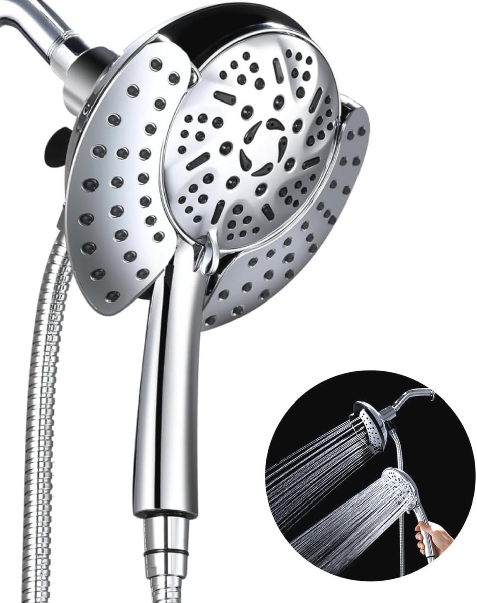 GRICH Dubbele douchekop met handheld: 2-in-1 handdouche met hoge druk en regendouchekop, 9