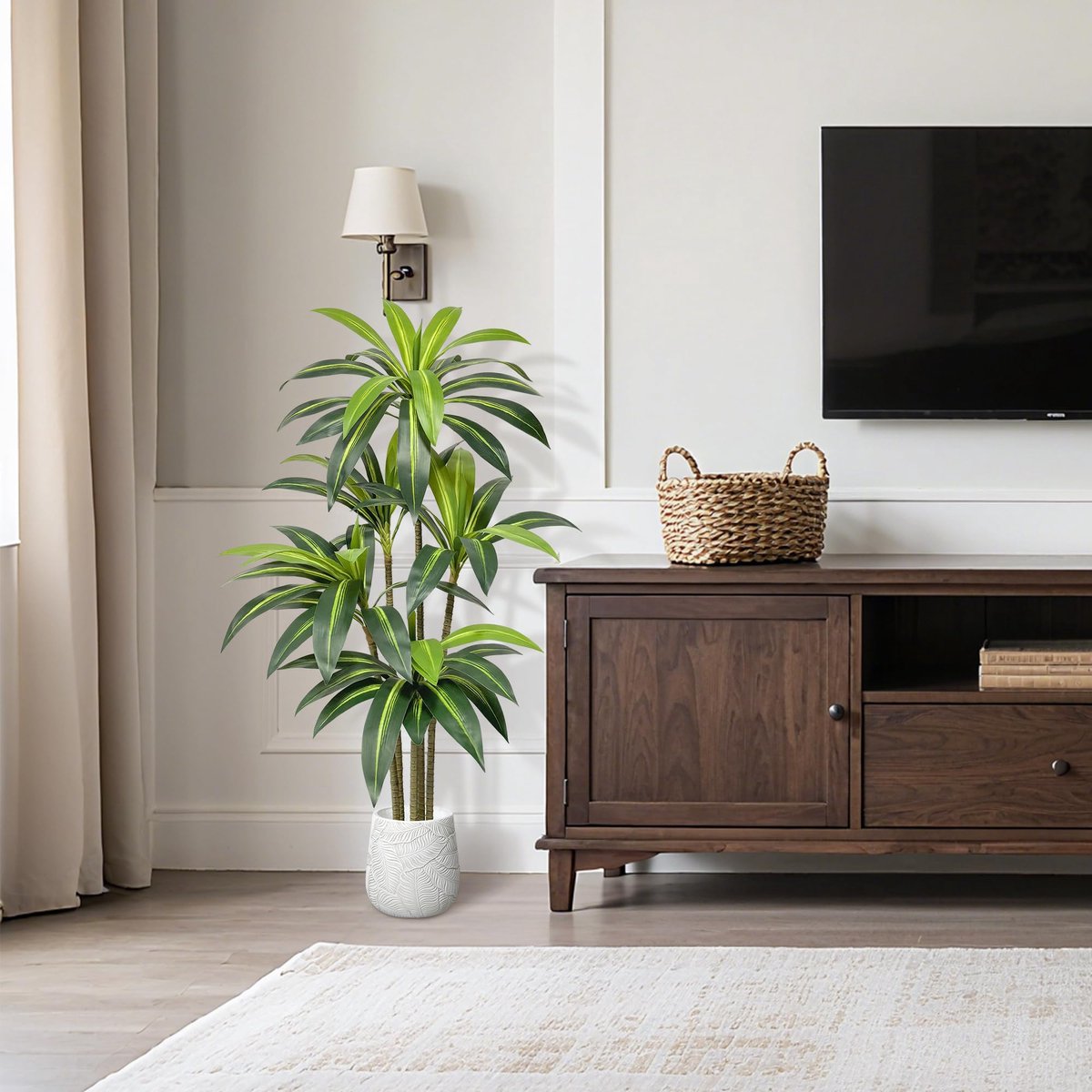 Unyqoos Decoratieve kunstmatige drakenboom voor binnen met zwarte planter Groen