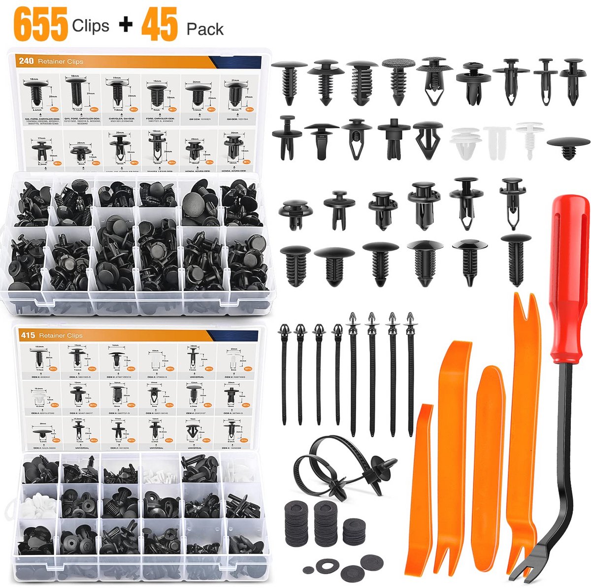700 stuks auto-schuifhouderclips en bevestigingselementen - Assortiment in 30 maten met accessoires