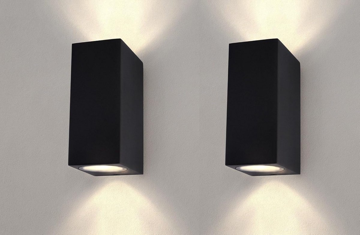 Dimbare LED Wandlamp met GU10 Fitting, IP54 Bescherming, Boven- en Onderverlichting, Zwart, Geschikt voor Buiten en Binnen