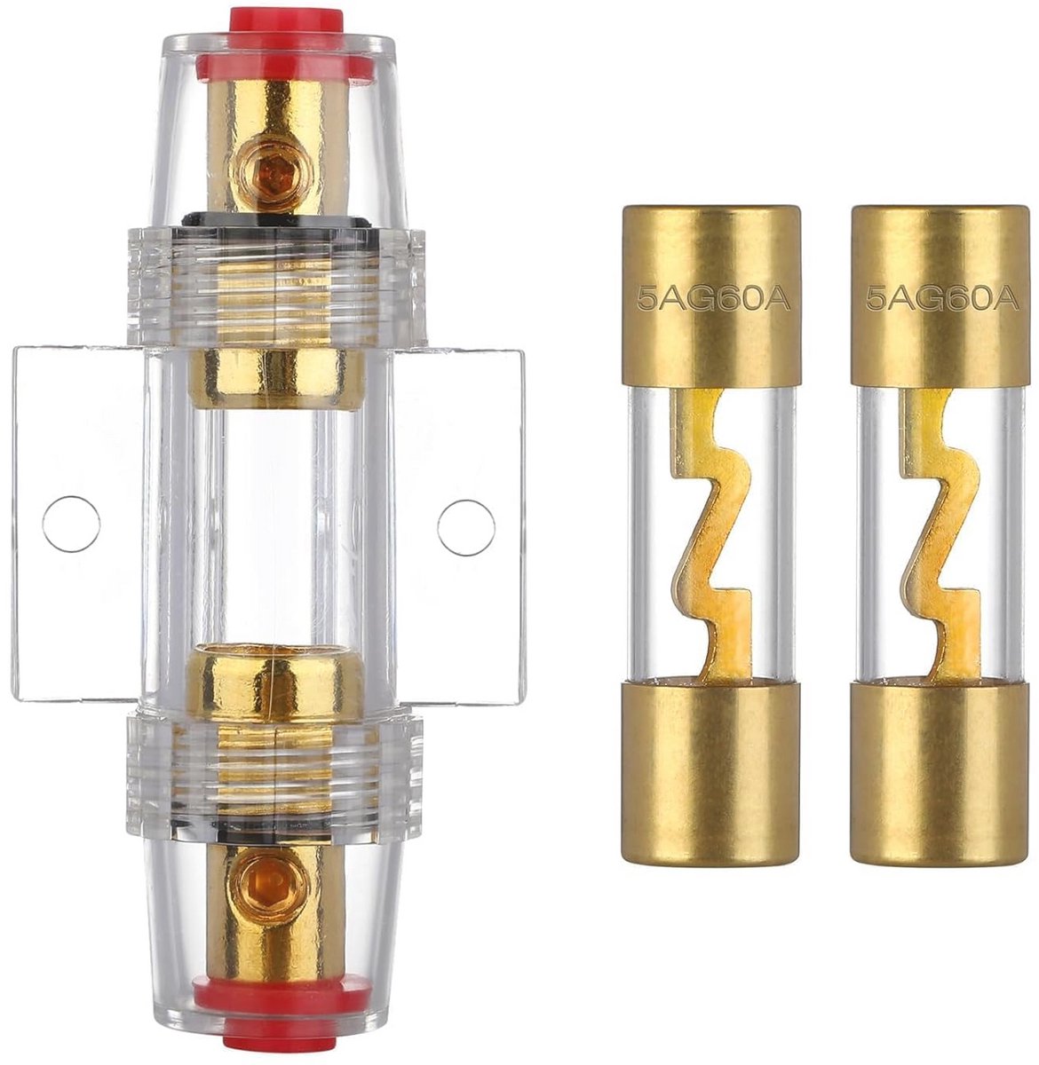 Zekeringhouder AGU 60A voor auto-audio - 2 stuks 60 Ampere glazen buis