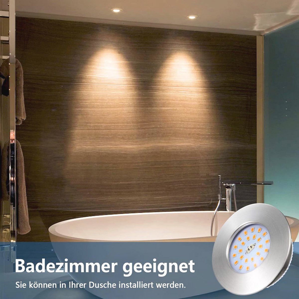 Led-inbouwspots voor badkamers en keukens, 7W, extra platte plafondspots, waterdicht IP44, warmwit 3000K, 850 lm, set van 6