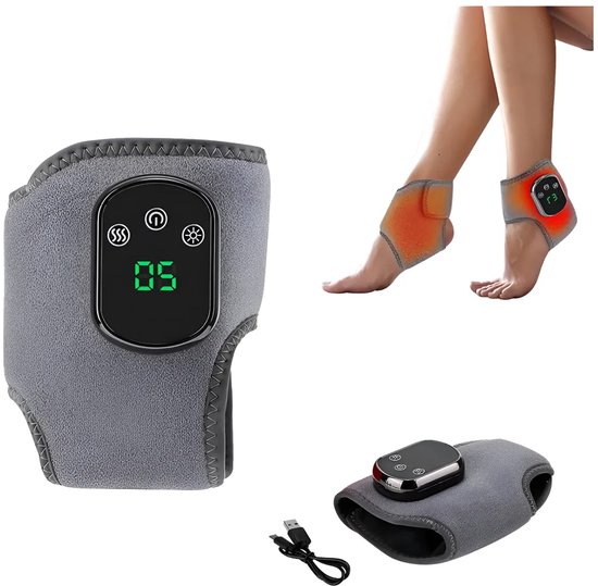 3-in-1 voetmassage-apparaat - Verwarmende wikkel - Met 3 vibratiestanden en - 5 warmteniveaus - Voor bloedsomloop en pijnverlichting - Voor voetontspanning - Voor neuropathie, tendinitis en plantaire fasciitis (1 stuk)