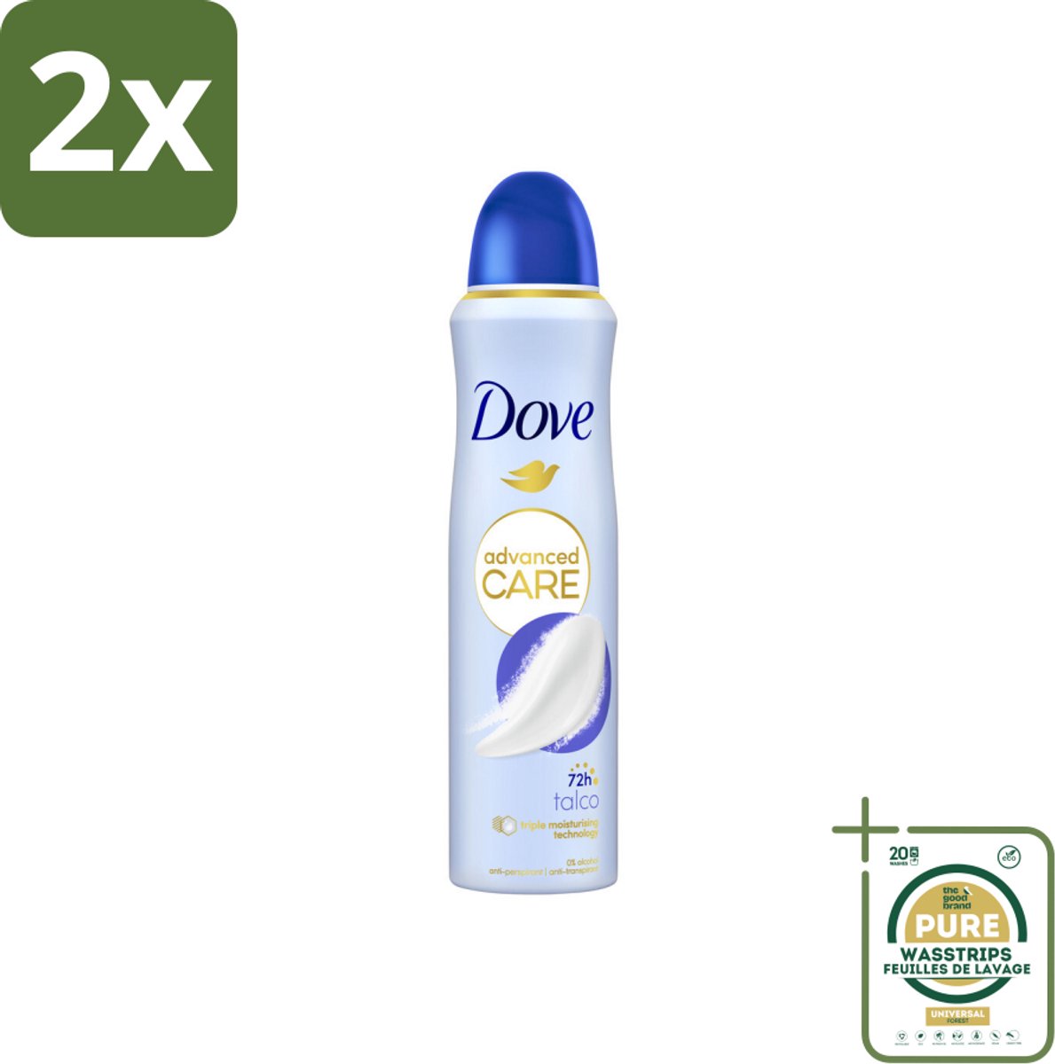 Dove – Deodorant Spray – Talco – 150 ml - Voordeelverpakking - 2 stuks - Zweetbestendig - Geur van talco