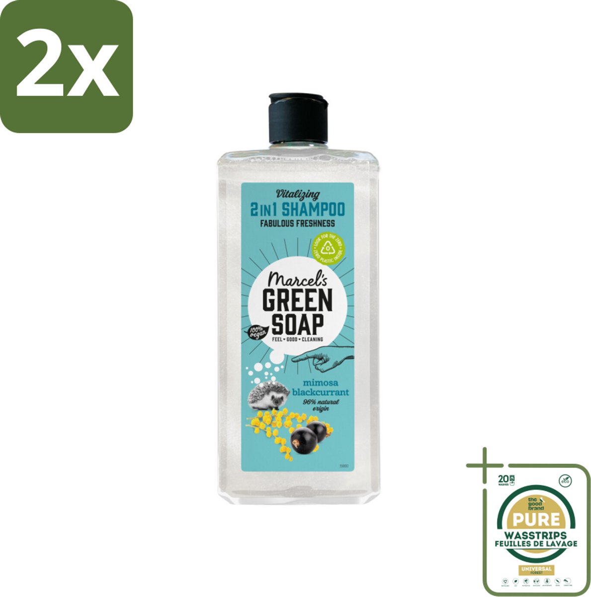 Marcel's Green Soap - Shampoo & Conditioner 2-in-1 - Mimosa & Black Currant - Verzorging in één - 300 ml - Voordeelverpakking - 2 stuks - 2 in 1 - Mimosa