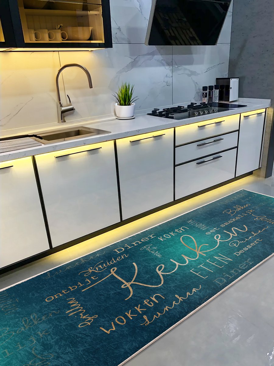 De Groen Home Keukenloper 65x180cm Vloerkleed - Knus Koken collectie - Wasbaar Antislip - Laagpolig Vuilafstotend & Zacht Tapijt