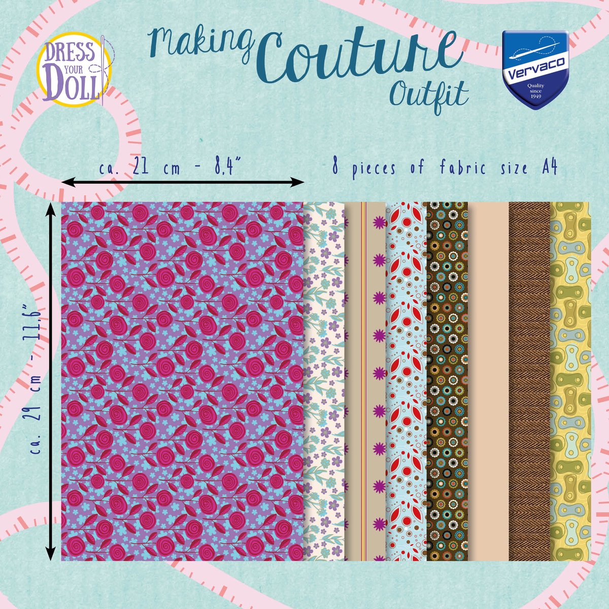 Dress Your Doll - Making Couture Fabric Set kit Soft Tones - Set van 8 stukken stof - PN-0164681