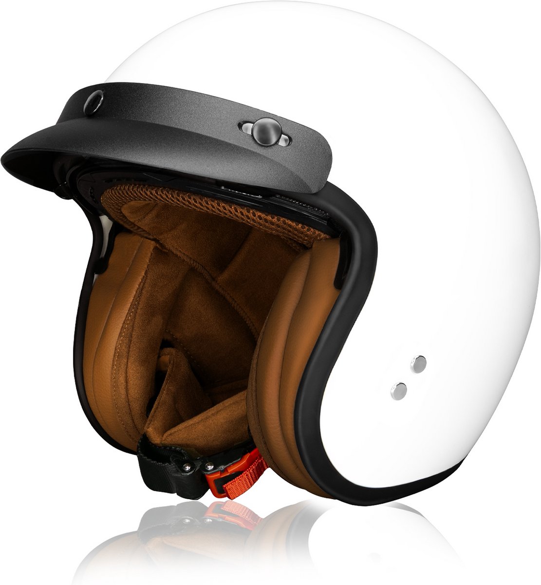HSWHEEL Jethelm met UV-beschermend Vizier | Wasbaar & Verstelbaar | Scooterhelm & Motorhelm & Brommerhelm | Voor Heren & Dames | ECE 22.06 Goedgekeurd | Vintage Stijl | Frozen wit –XS