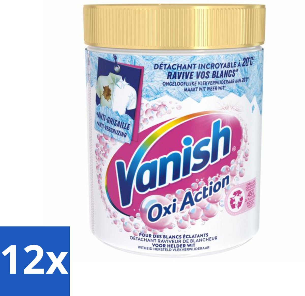12 x Vanish - Vlekverwijderaar - Oxi Action Whitening Booster - Voor Witte Was - Poeder - 940 g - Vlekkenverwijderaar - Gekleurde Was - Wasbooster - Vlekken Verwijderen - Wasmiddel