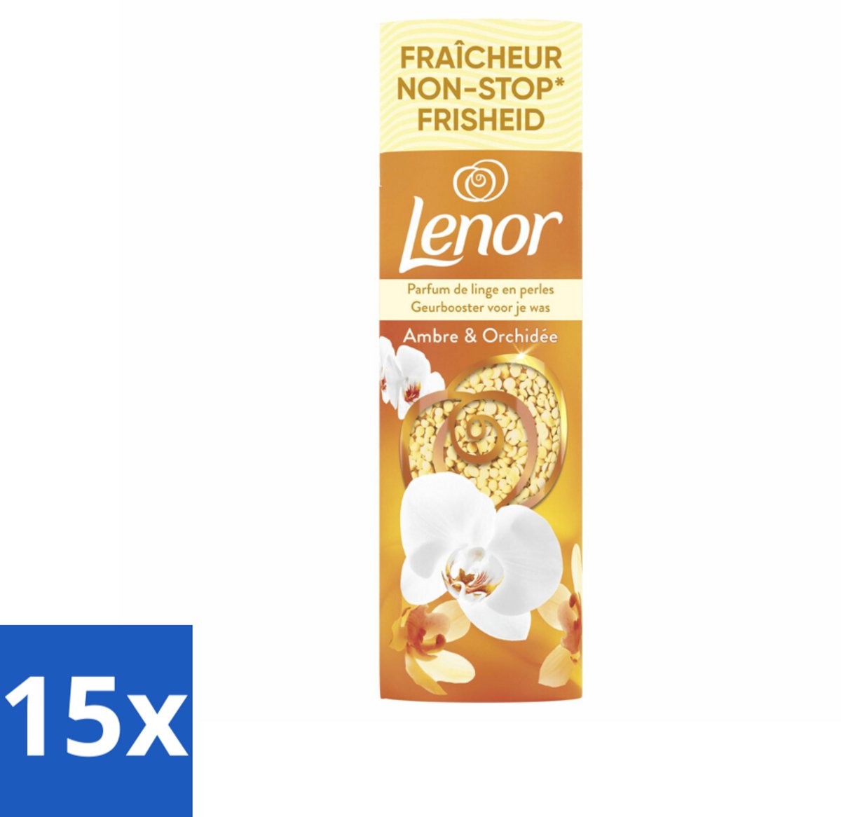 15 x Lenor - Geurbooster - Amber & Orchidee - Non-Stop Frisheid - 19 Wasbeurten - Geurbooster - Wasgeur - Langdurige Frisheid - Amber Geur - Orchidee Geur