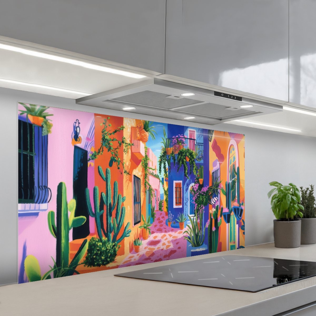 KitchenYeah Spatscherm 120x60 cm Zelfklevende achterwand Geel Blauw Oranje Huis Keuken muurbeschermer Spatwand fornuis