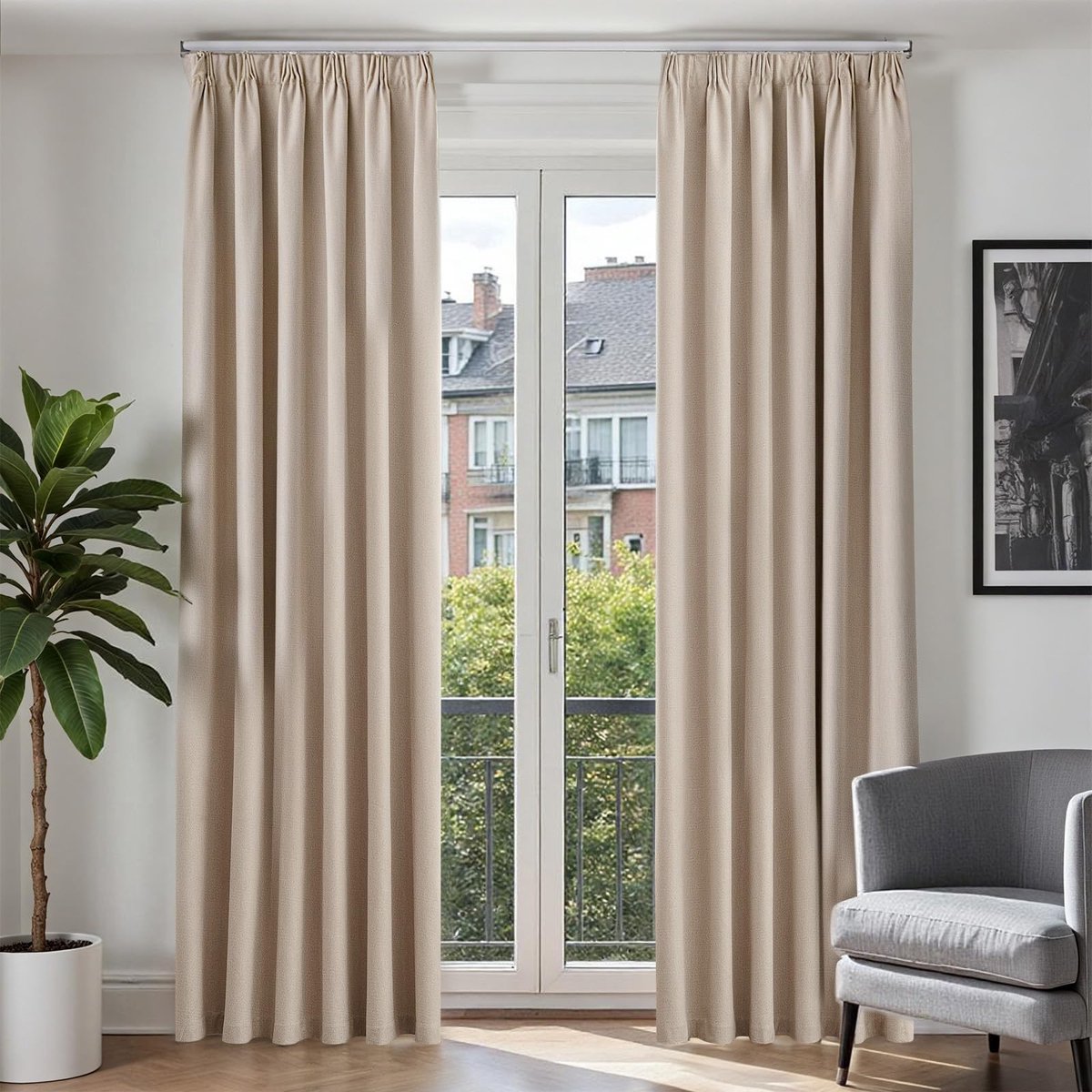 Unyqoos Stijlvolle verduisteringsgordijnen met linnenlook voor elke kamer in huis beige