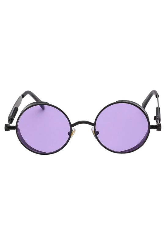 KIMU Ronde Bril Steampunk Vintage - Zwart Montuur Rond - Paarse Glazen - Retro Hippie - Zwarte Zonnebril Paars Uv Carnaval van Merkloos — afbeelding 3
