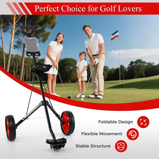 Inklapbare Golftrolley met 2 Wielen en Scorebord - Ideale Golfkar van Merkloos — afbeelding 5