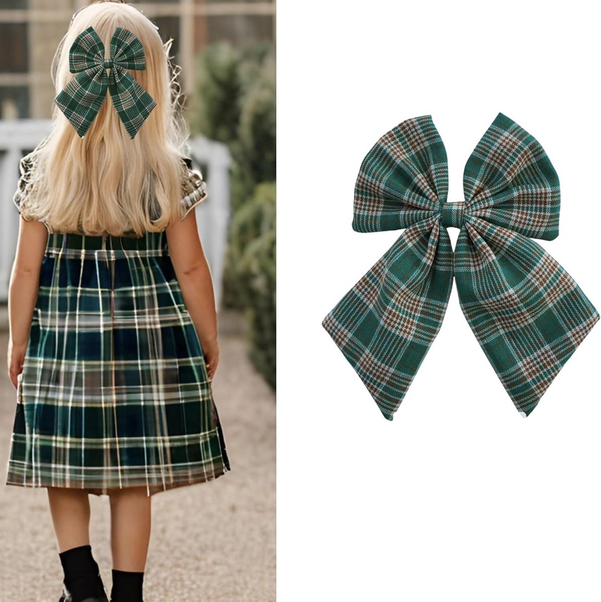Geruite Haarstrik voor Meisjes in Groen en Wit, Elegante Accessoire voor Kinderen