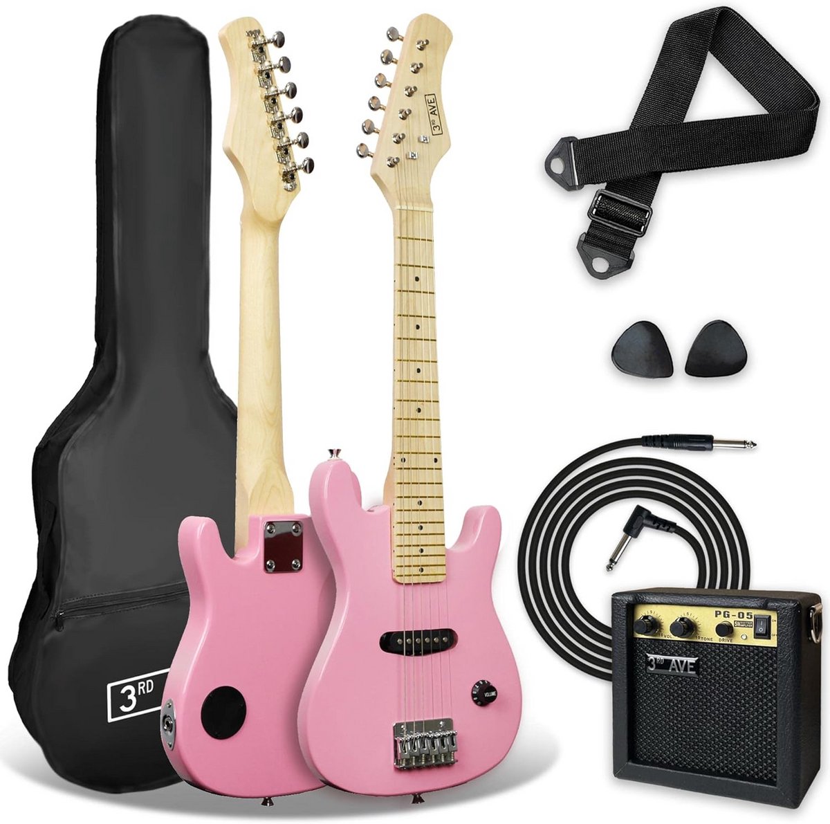 Elektrische gitaar voor kinderen 1/4 formaat met 5W versterker en accessoires - Roze