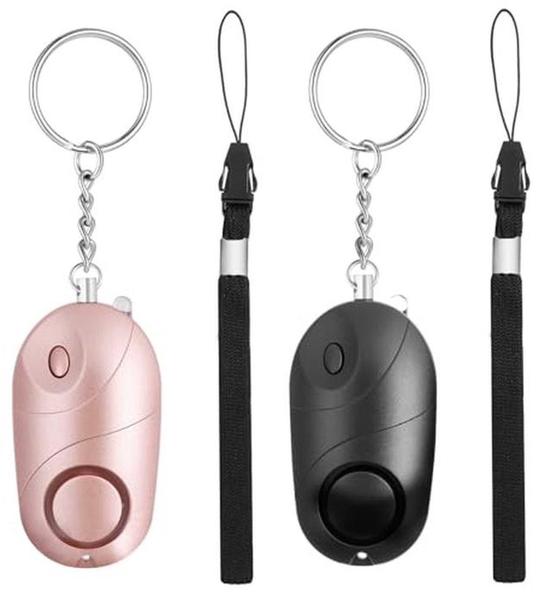 Persoonlijk alarm sleutelhanger - 2 stuks, 140 dB zelfverdedigingsalarm voor vrouwen, senioren en studenten (roze, zwart)