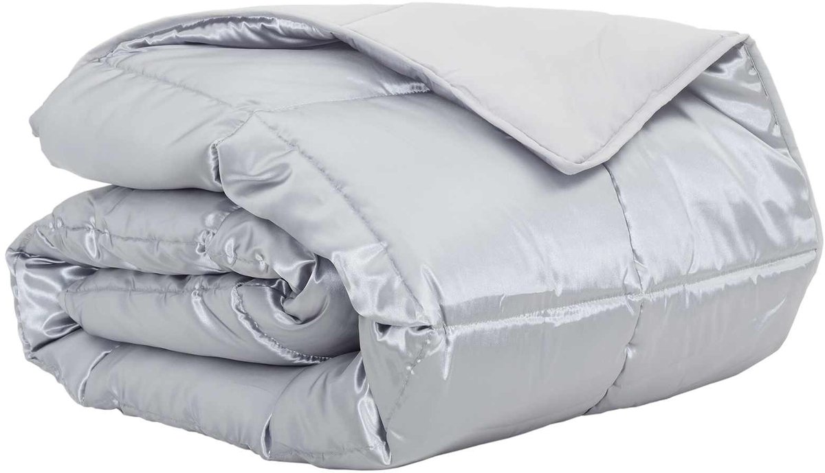 vidaXL - Zomer - Deken - Zilver - 220 - x - 240 - cm - Satijn - en - Microfiber