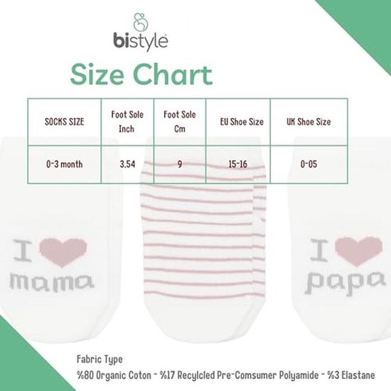 Biologische Katoenen Babysokken voor Pasgeborenen - I Love Mama & Papa - 0-3 Maanden - Perfect Cadeau voor Babyshower — afbeelding 3