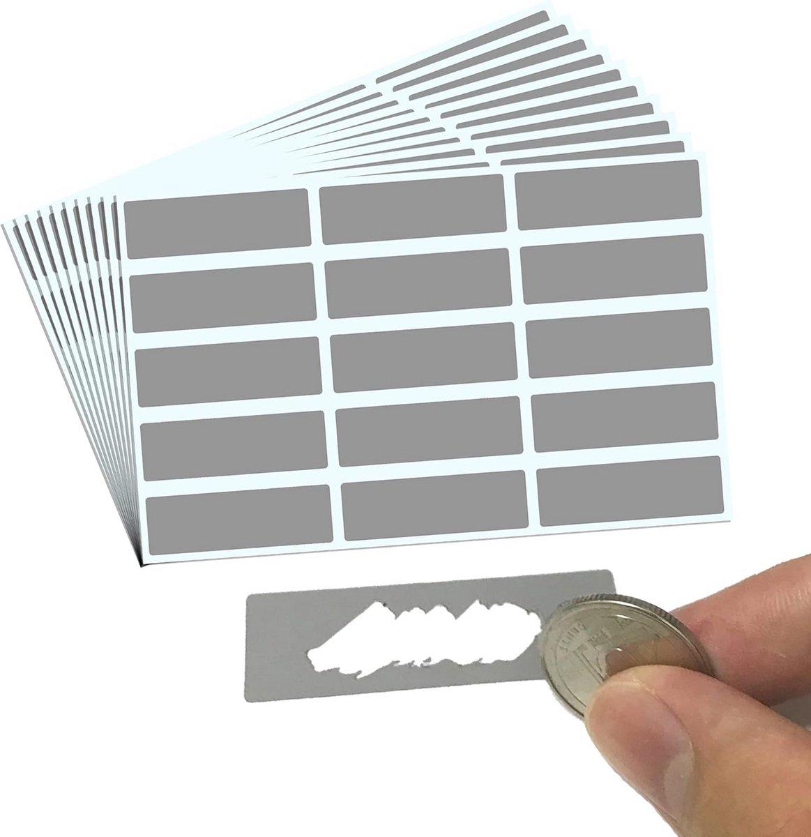 Kras Stickers - 150 Stuks Grijze Rechthoekige Krasstickers van 48 x 15mm