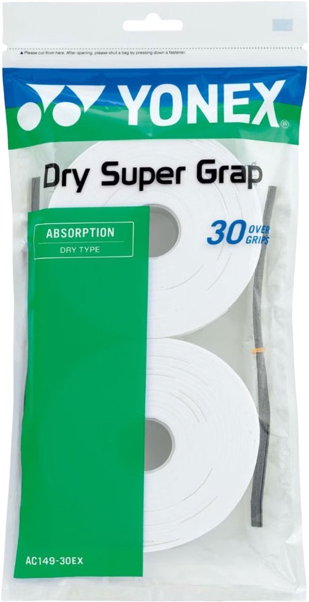 Yonex AC149EX Overgrip Dry Super Grap Wit Rol 30 Stuks
