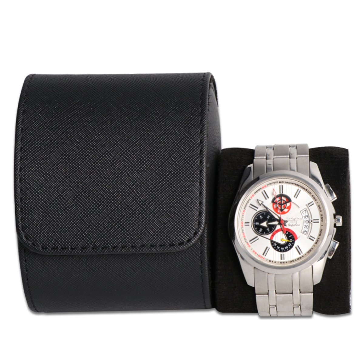 PU-horlogedoos - 1 vak voor een horloge - 8,7*7,5*10,2 cm - Opbergdoos voor polshorloges - Stofdichte beschermhoes voor mechanische horloges - Horloge opbergdoos - Stofdicht - Schokbestendig - Horloge niet inbegrepen - Handig voor op reis