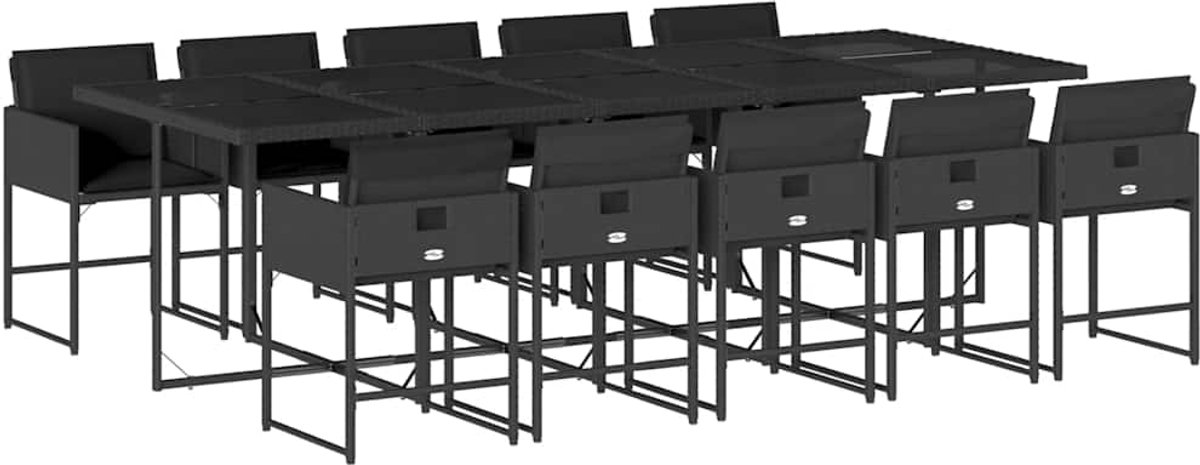 vidaXL 11-delige - Tuinset - met - kussens - poly - rattan - zwart