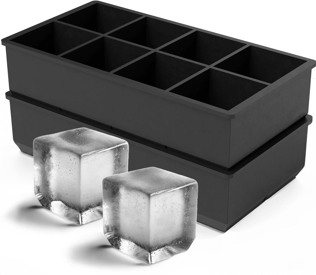 IJsblokjesvorm - siliconen - 8 vakjes met deksel - 2 stuks - zwart