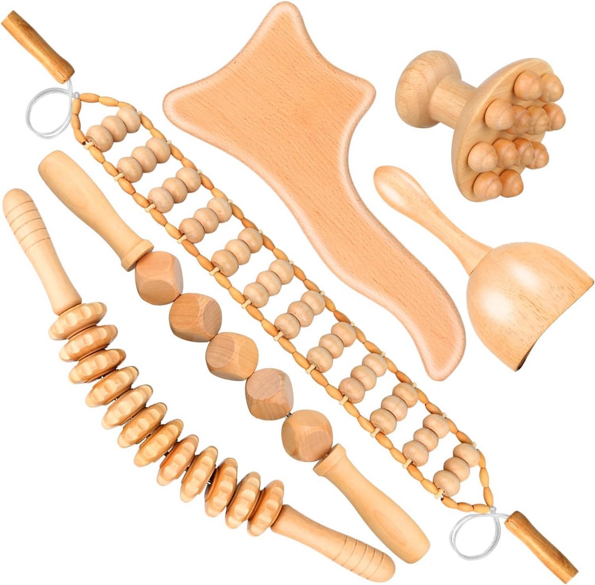 6-in-1 Houten Massagegereedschap voor Lichaamsvorming en Anti-Cellulitis