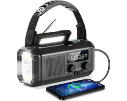 YONO Noodradio Solar Opwindbaar - Batterij Oplaadbaar 10.000mAh - Powerbank Zonneenergie - Draagbare Radio - Zaklamp - Survival Noodpakket