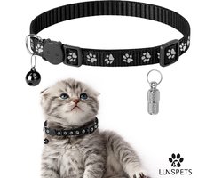 Lunspets - Kattenhalsband - Veiligheidssluiting - Reflecterend - Inclusief Adreskoker - Zwart