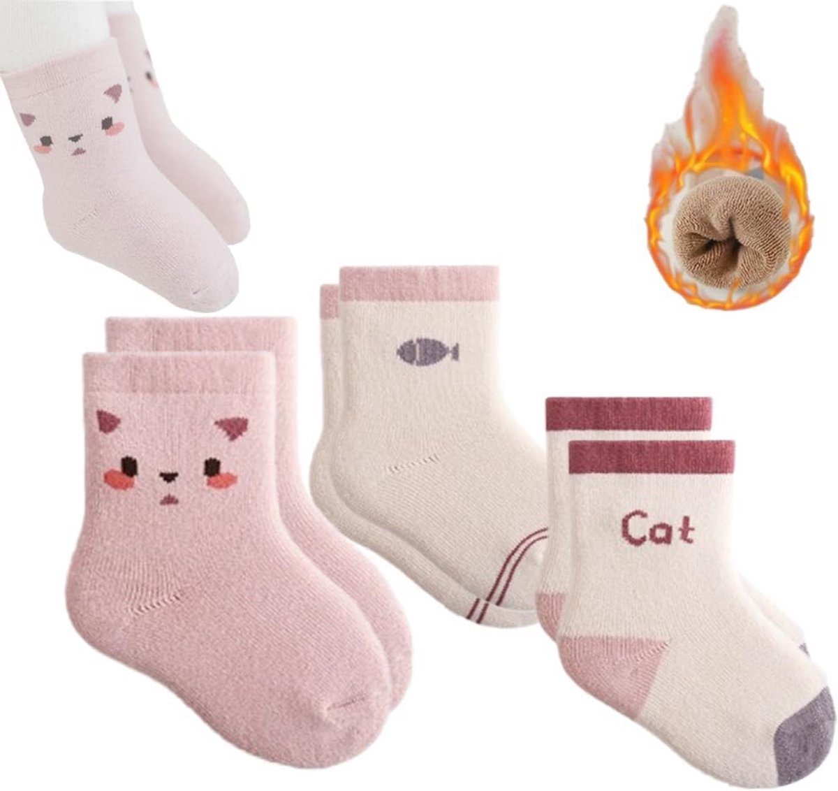 Katoenen Wintersokken voor Baby's en Kinderen - Antislip Enkelsokken - 3 Paar Warm en Dikkere Sokken voor 1-3 Jaar