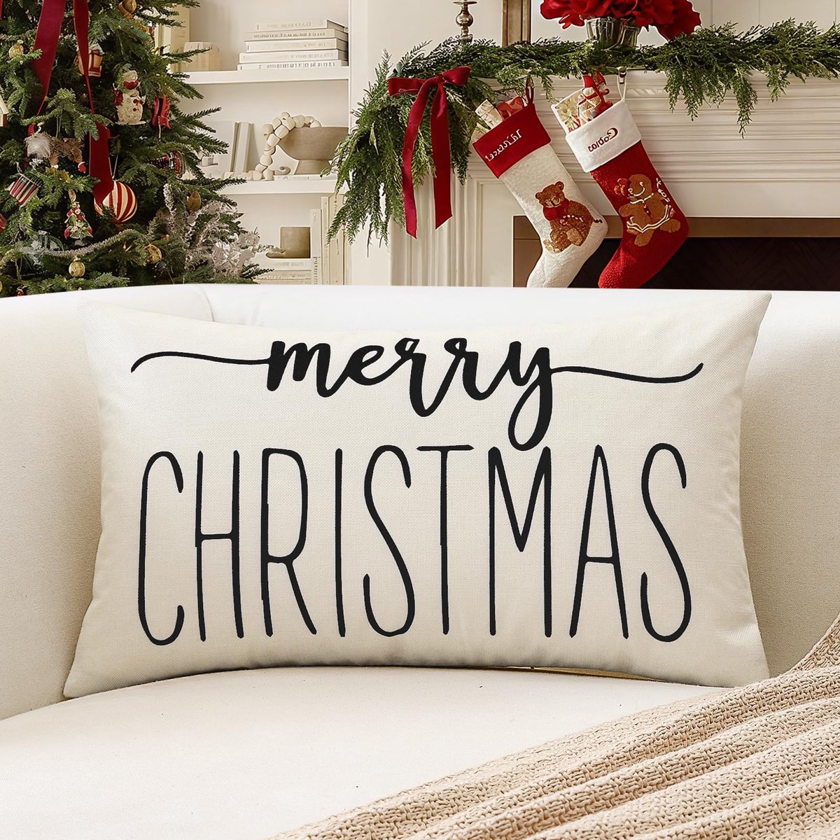 Unyqoos Decoratieve kerst kussensloop 30x50 cm voor een sfeervol interieur Wit