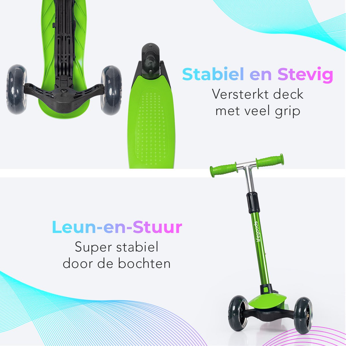 LifeGoods Kinderstep - Step 2-5 Jaar - 3 Lichtgevende LED Wielen - Hoogte Verstelbaar - Jongens/Meisjes - Groen — afbeelding 4