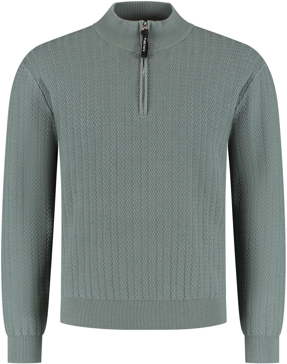 PURE PATH Regular Fit Zig Zag Half Zip Knitwear Truien & Vesten Heren - Sweater - Hoodie - Vest- Olijf - Maat XXL