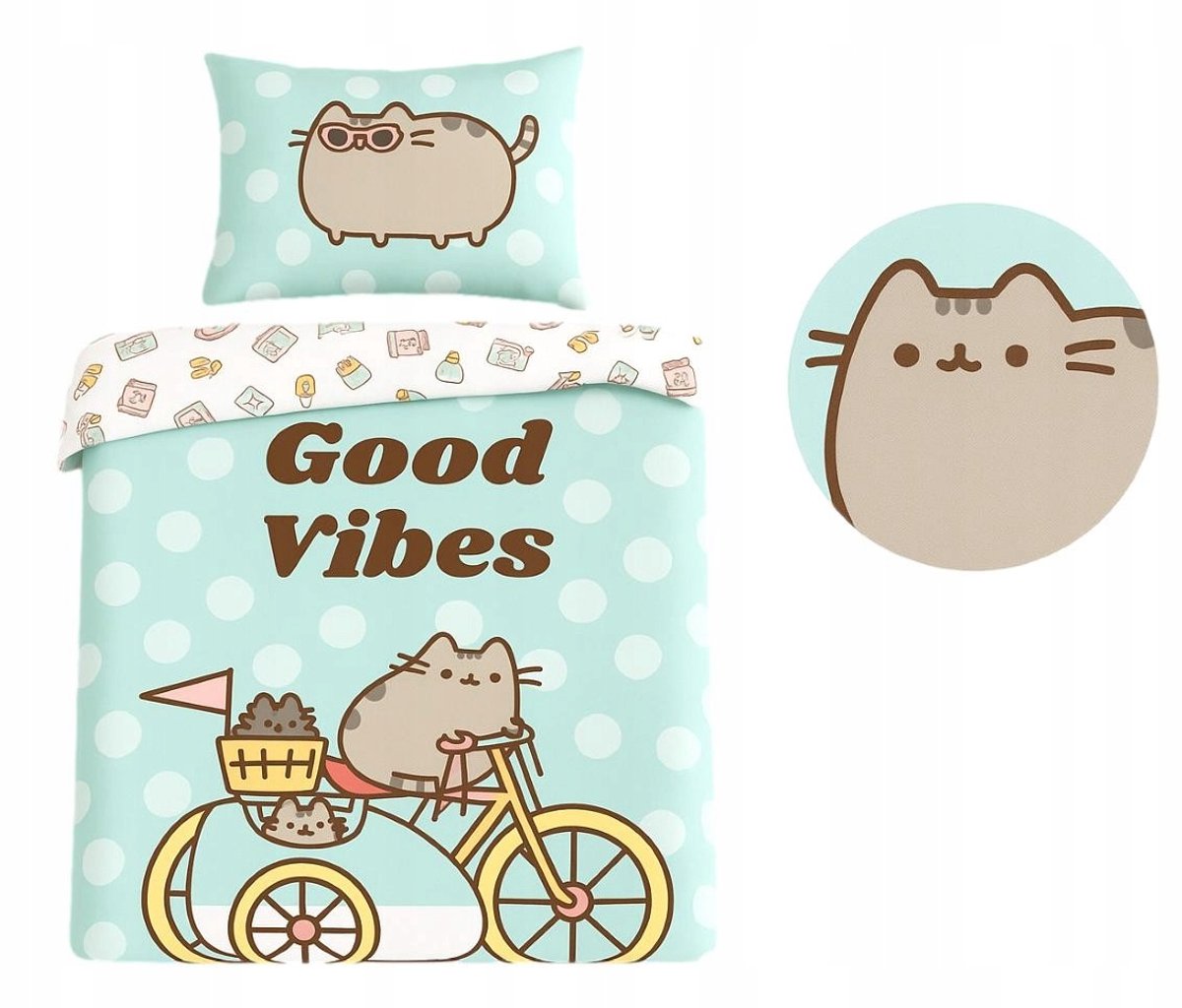 Pusheen Katoenen Dekbedovertrek Set 160x200cm - Mint Groen - Glow in the Dark