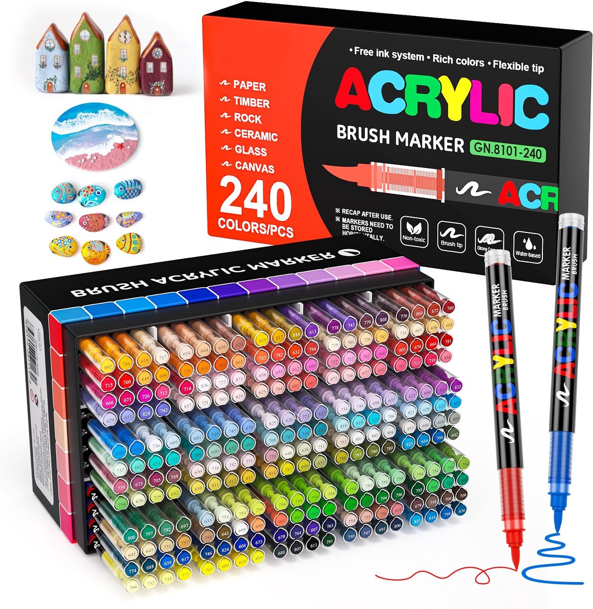 240 Acrylstiften - Verfstiften Happy Stones - Stenen Schilderen met Acryl Verf Marker Stiften - Happy Stones Verven - Volwassenen en Kinderen