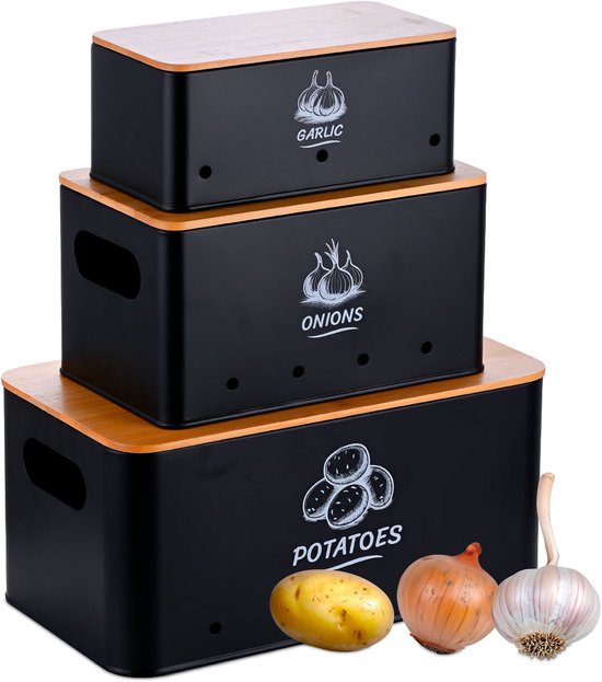 Bewaarboxen set- Perfect als aardappelpot, knoflookpot en uienpot - de Bewaarboxen set- Perfect als aardappelpot, knoflookpot en uienpot - de
