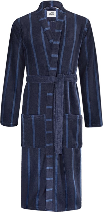 Badjas heren kimono kraag - fleece - Ten Cate-xl-blauw/strepen