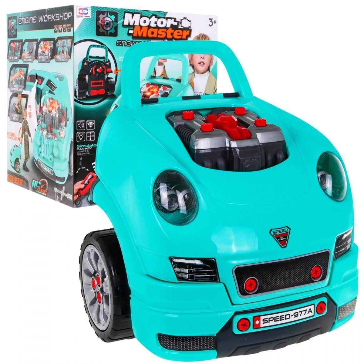 Merkloos Kinder Werkbank Auto met Motor & Interactief Dashboard