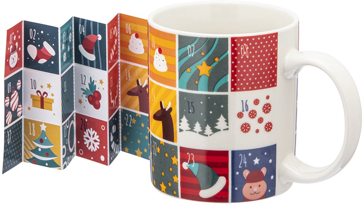 Kerstmok met adventskalender - 330 ml - Porselein